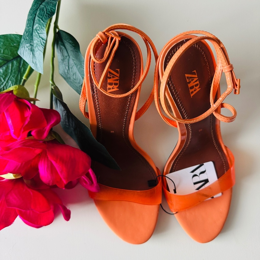 Zara orange block heel sandal